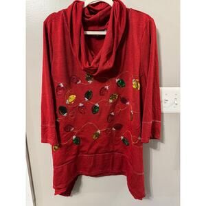 Red Onque Casual Plus Size 2X Long Sleeve Shirt w/Cowl Neck